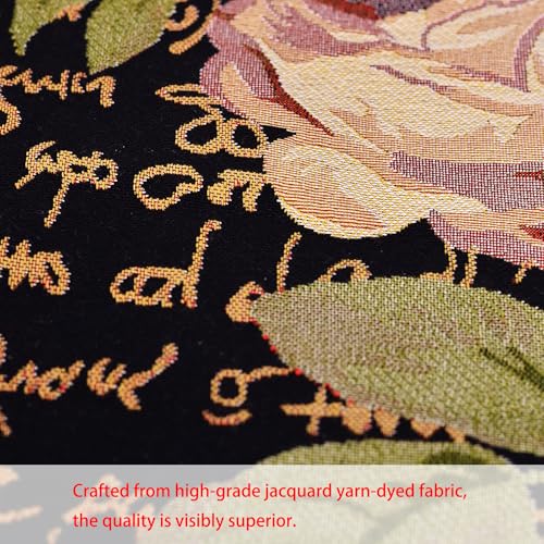 18x18 Tapestry Pillow Cover, Jacquard Woven Pink Rose with Calligraphy Script, Vintage Floral Decorative Throw Pillow Sham for Couch, Victorian Accent Cushion Case (Antique Charcoal & Script Rose) - color: Antique Charcoal & Script Gold Rose