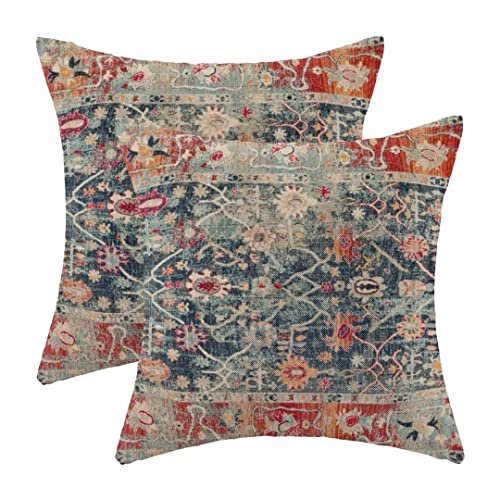 AEIOAE Boho Vintage Retro Pillow Covers 18x18 Set of 2 Boho Colorful Style Decorative Throw Pillow Outdoor Linen Square Farmhouse Decor Cushion Cover for Home Couch Sofa - color: Colorful, size: 18" x 18" (Pack of 1)