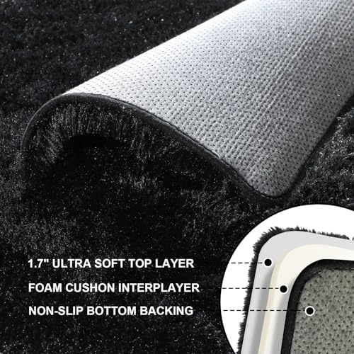 Black Rugs for Bedroom, 4x6 Fluffy Small Area Rugs for Living Room, Soft Shag Fuzzy Non-Slip Carpet for Kids Boys and Girls Nursery Room Dorm Indoor Home Decor (Black, 4ft x 6ft) - color: Black, size: 4' x 6' (Rectangular)