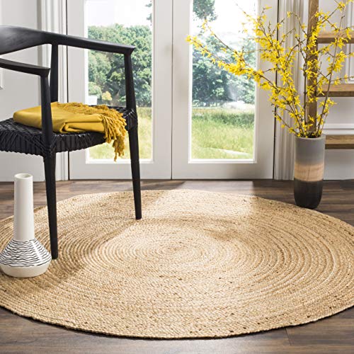 SAFAVIEH Area Rug 3' Round - Natural Fiber Collection - Natural Brown, Handmade Jute, Braided Border Design (NF801N) - color: Natural, size: 3' (Round)