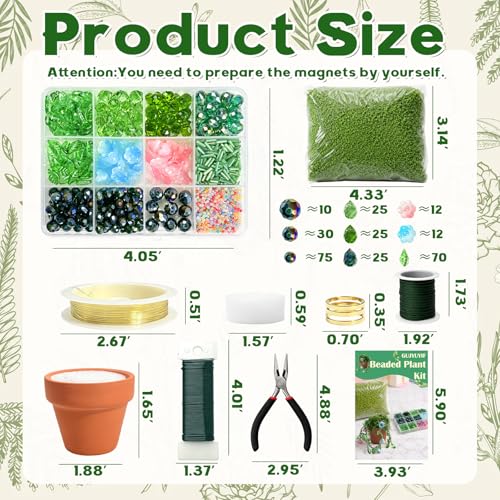 GUJYUYIF Green Glass Beads Kit with Rattan Basket,Beaded Plant Kit Plant Beaded Crystal Glass Leaf Flower Glass Bead for Succulent Plant Making and DIY Crafts - color: Terracotta Pot