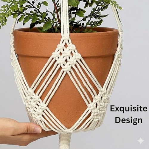 2 Pack Macrame Planter Hanger for up to 8" Pot, Indoor Hanging Planter | Plant Hanger Indoor, Hanging Plants Holder Basket | No Plant or Pot Included - color: Beige