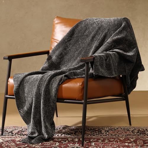 Chenille Throw Blanket for Couch, Cozy Soft Blanket Lightweight Decorative Throw for Living Room Sofa Chair, Stylish Home Decor, Ideal for Gifting, Dark Grey 50"x60" - color: Dark Grey, size: Throw