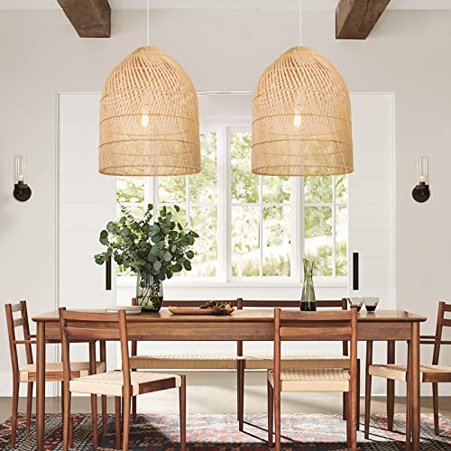 Arturesthome 1 Light Wicker Bell Pendant Lamp, Design Basket Rattan Woven Pendant Light Shades, Handmade Hanging Ceiling Lights Crafts Lampshade 16.5"*20.8" - size: W 16.5" * H20.8"