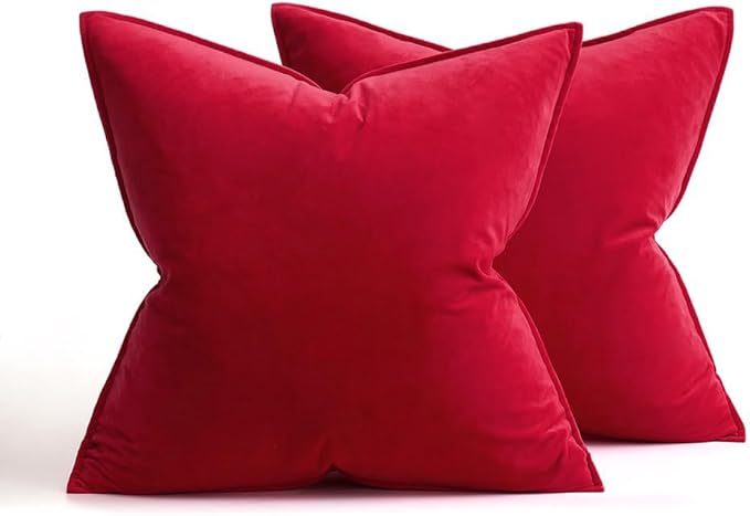 MIULEE Red Velvet Throw Pillow Covers 18x18 Soft Decorative Solid Square Cushion Cases Pack of 2 Modern Luxury Home Decor for Couch, Sofa, Bedroom
