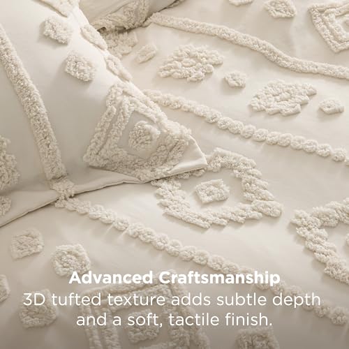 Bedsure Boho Tufted Beige Comforter King Size, GentleSoft™ 3 Pieces Boho Farmhouse-Style Decor Bedding, Exquisite Bedding for All Seasons, 1 Bed Comforter, 2 Pillow Shams, 104x90 Inches - color: 03 - Distressed Vintage Beige, size: King (104" x 90")