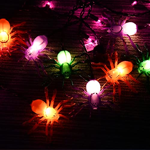Halloween Spider String Lights, 7Ft Halloween Decorative String Lights with 10 Multicolor Spider and 15 Purple Mini Bulbs UL Listed for Window Porch Stair Bar Indoor Outdoor Patio Party Decor - color: Curtain Spider Lights