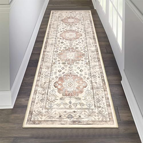 Pauwer Boho Hallway Runner Rug 2x6 Washable Entryway Area Rugs Non Slip Farmhouse Vintage Floor Mat Carpet Runner for Hallways Laundry Room Kitchen Bathroom Bedroom - color: Vintage Beige, size: 2' x 6' (Runner)
