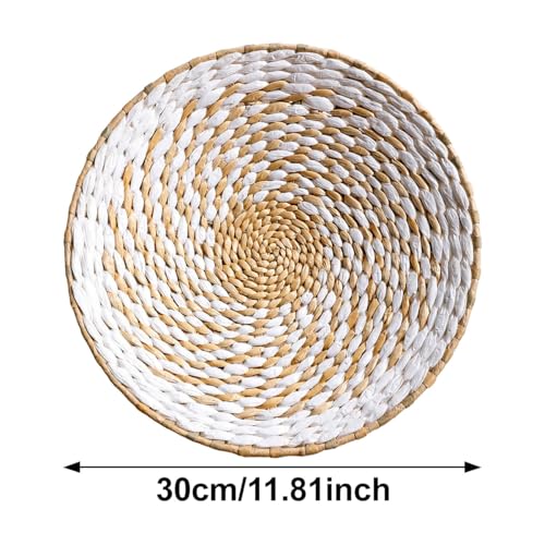 homeemoh Boho Round Hand Woven Wall Basket Decor, Seagrass Rattan Wicker Farmhouse Hanging Baskets Flat Wall Art for Kitchen Living Room Bedroom, 1 Pcs 11.81" - color: Style4( 11.81")