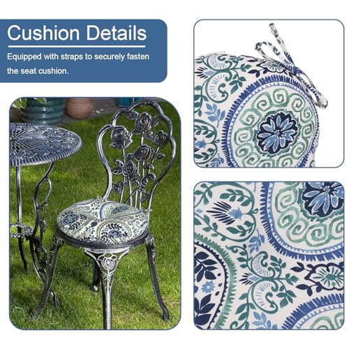 LVTXIII Outdoor Bistro Chair Cushions, 15"x15"x4" Round Patio Chair Cushions, All Weather Tufted Seat Cushions for Patio Furniture Use, Set of 2, Coastal Medallion - color: Coastal Medallion