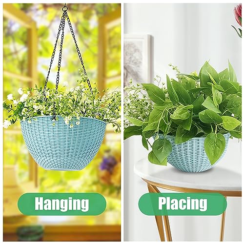 RooTrimmer Hanging Planters for Outdoor Plants 8/10 Inch, 4 Packs Hanging Flower Pot Indoor with Drainage Holes, Self-Watering Hanging Basket Perfect for Home, Office and Garden (Sky Blue) - color: Sky Blue, size: 2p*8"+2p*10"