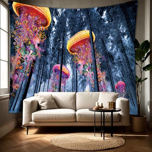 Jellyfish Tapestry Ocean Wall Art Soft Fabric Abstract Boho Tapestry for Living Room Bedroom Dorm Room Wall Hanging - color: Jellyfish, size: 59"L x 51"W