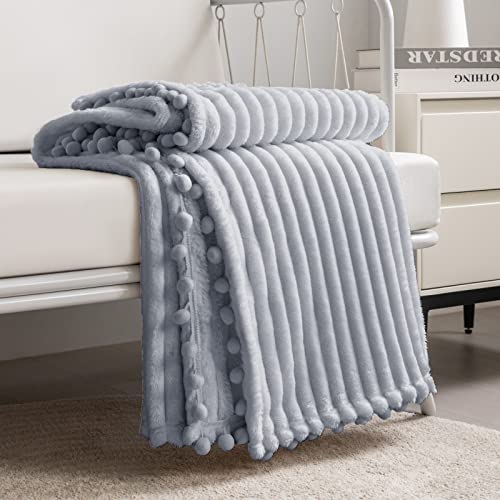 DISSA Fleece Blanket Queen Size – 90x90, Grey – Soft, Plush, Fluffy, Fuzzy, Warm, Cozy – Perfect Throw for Couch, Bed, Sofa - with Pompom Fringe - Flannel Blanket - color: Grey, size: 90x90"