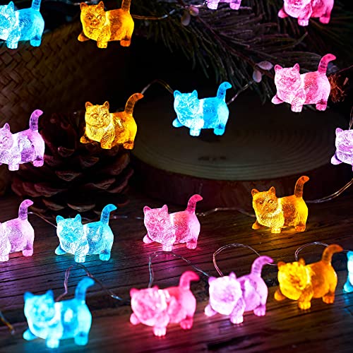 Cat Décor Cute Indoor String Light Fairy Lights Plug in Decorative Lights 10ft 30LED Battery Operated or USB for Bedroom Kids Tent Camping Christmas Tree Ornaments - style: USB Powered