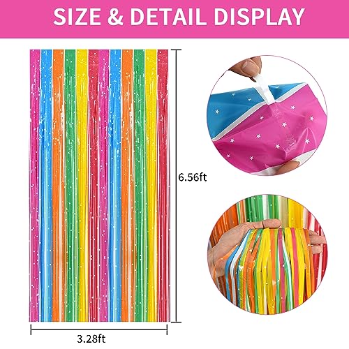 TONIFUL 3Pcs Colorful Door Streamers,Photo Booth Backdrop Metallic Colorful Foil Fringe Curtains for Halloween Birthday,Christmas,New Year,Bachelorette,Grad Party Streamers Decor(9.9ft x 6.6ft) - color: Dark Colorful