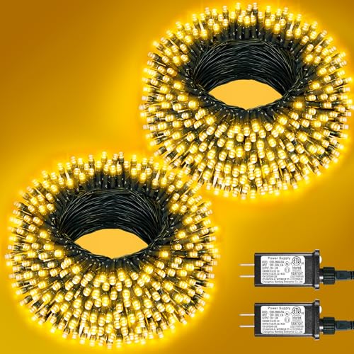 2 Pack Christmas Lights Outdoor, Total 200FT 600LED String Lights for Outside Waterproof with 8 Modes, Warm White Fairy Twinkle Lights Green Wire for Indoor Room Patio Garden Party Holiday Decorations - color: Warm White, size: 200FT 600LED