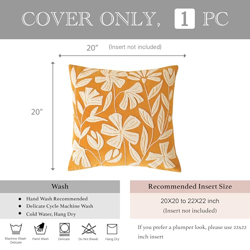 BlissBlush Throw Pillow Cover 20x20 Inch, Mustard Floral Tufted Velvet Decorative Accent Pillow Case for Sofa Bed Living Room, Cover Only - color: Yellow Mustard, size: 20" x 20" (Pack of 1)