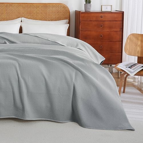 100% Egyptian Cotton Waffle Weave Throw Blanket for Bed Couch Sofa Home Decor, Soft Lightweight Bed & Couch Blanket for All Seasons (Light Grey - Full Size - 84 * 90") - color: Light Grey, size: Full - 84*90''