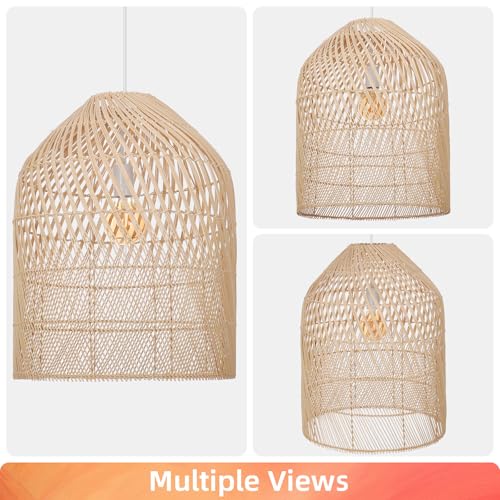 Arturesthome 1 Light Wicker Bell Pendant Lamp, Design Basket Rattan Woven Pendant Light Shades, Handmade Hanging Ceiling Lights Crafts Lampshade 16.5"*20.8" - size: W 16.5" * H20.8"