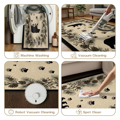 Bear Runner Rug 2.6x7, Bear Paw Print Runner Rug, Farmhouse Rustic Lodge Rugs Non-Shedding & Easy Care, for Dining Room Kitchen Office - color: Bear, size: 2.6' x 7'(Runner)