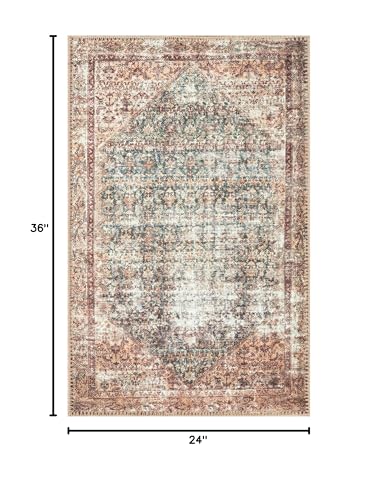 Keen Home Design 24"x36" Rug - Machine Washable Entry Rug with Non-Slip Backing, Ideal for Enteryway, Kitchen, Bathroom, Laundry Room - Vintage, Easy Clean, Durable, Low Pile - (2' x 3') - color: Brown / Blue, size: 2' x 3' (Rectangular)