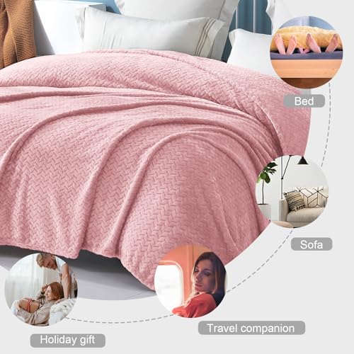 Exclusivo Mezcla Fleece Twin Size Blanket for Bed, 60x80 Inches Soft Cozy Jacquard Flannel Blankets, Lightweight Fuzzy Plush for Women, Pink - color: Dusty Pink, size: Twin ( 60x80 IN )
