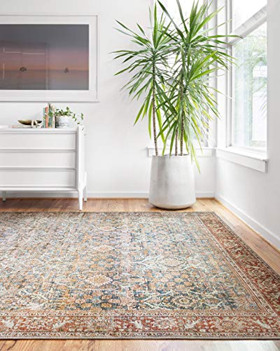 Loloi Layla Collection LAY-04 Ocean/Rust 2'-3" x 3'-9" .13" Thick Accent Rug, Soft, Durable, Vintage Inspired, Distressed, Low Pile, Non-Shedding, Easy Clean, Printed, Living Room Rug - color: Ocean / Rust, size: 2'3" x 3'9" (Rectangular)