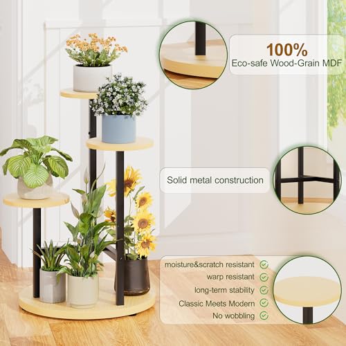 3 Tiers Black Plant Stand Indoor Tall Metal Wood Plant Shelf Outdoor Plant Stands Indoor Plant Table Rack Tiered Plant Stand Garden for Living Room Balcony Patio - RoundLight - color: BlackRoundLight, size: 3-tiers
