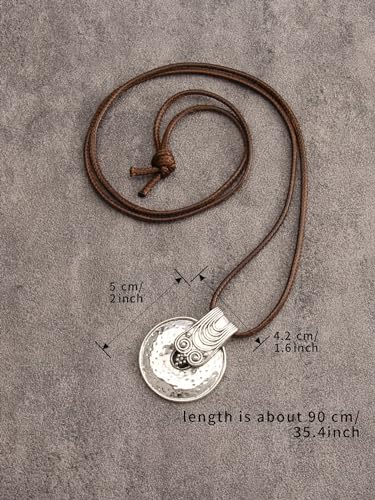 Leather Necklace for Women Long Boho Pendant Hippie Choker Necklace Bohemian Layered Leather Rope Wooden Jewelry Gifts - style: Boho Silver Pendant