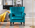Kmax Teal Blue Accent Chair Velvet Wingback Chair with Pillow Nail-Head Channel Tufted Oversized Club Chair for Living Room Bedroom Guest Room - color: Teal Blue