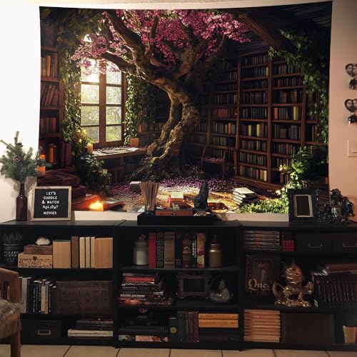 Richldeas Bookshelf Tapestries Cherry Blossom Tree Tapestry Bookshelf Tapestry Wall Hanging Posters for a Windowless Office RITAYW365 - color: Pink, size: Customsize