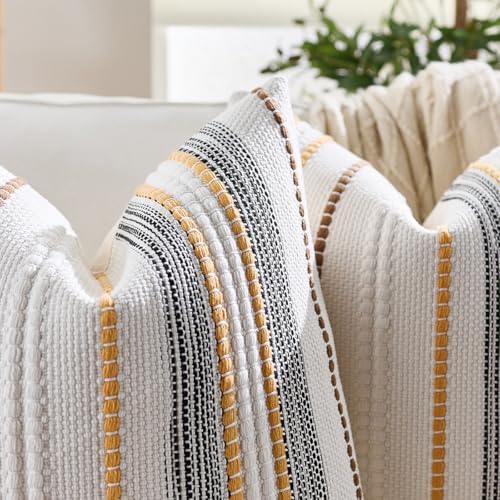 Boho Pillow Covers 18x18 Inch Orange Blue White Striped Farmhouse Decorative Accen Throw Pillow Covers Boho Cushion Case for Bed Sofa Couch Home Decor Set of 2 - color: Orange Blue White