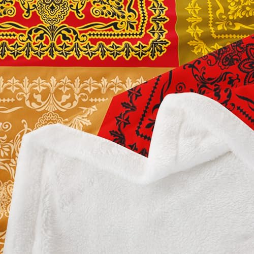 Feelyou Boho Fleece Throw Blanket Queen 90"x90" Vintage Aztec Print Plush Sherpa Blanket Southwesten Bohemia Orange Yellow Room Decor - color: Orange Yellow, size: Queen