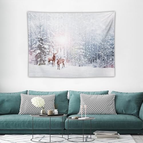 ZhiRain Winter Theme Merry Christmas Tapestry Wall Hanging Nature Forest Snowy Scenery Deer Tapestries Home Decor for Living Room Bedroom Farmhouse Apartment Dorm 30"x40" - color: Cabin-24, size: 30"L x 40"W