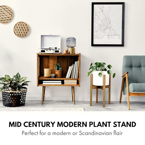 Fox & Fern Adjustable Plant Stand Indoor — 8 to 12 Inch Premium Mid Century Bamboo Plant Stand with Adjustable Width; Plug In Design; Easy to Assemble; Two Heights - For 8, 9, 10, 11 & 12 Inch Pots - color: Polished Bamboo, size: 8 - 12 Inch - Adjustable