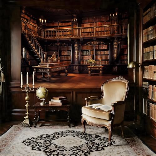 Medieval Bookshelf Tapestry Vintage Library Bookcase Tapestry Wall Hanging Victorian Office Zoom Video Backdrop Old Books for Study Room Bedroom Living Room Decor 78.7"x59.1" - color: H, size: 59.1"L x 78.7"W