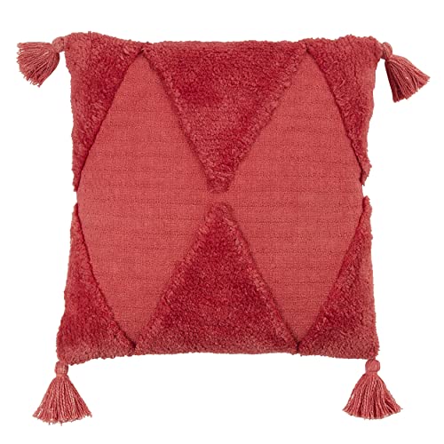 SARO LIFESTYLE Allman Collection Tufted Diamond Tassel Throw Pillow with Poly Filling, 18", Rust - color: Rust, size: 18" Poly