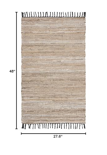 SAFAVIEH Vintage Leather Collection Accent Rug - 2'3" x 4', Beige, Handmade Boho Fringe Leather & Jute, Ideal for High Traffic Areas in Entryway, Living Room, Bedroom (VTL203B) - color: Beige, size: 2'3" x 4' (Rectangular)