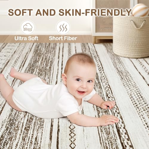 Tortania Area Rug Living Room Rugs - 5x7 Washable Large Soft Neutral Boho Moroccan Bohemian Farmhouse Rug Indoor Floor Carpet for Bedroom Under Dining Table Home Office Decor - Cream Brown - color: Cream/Brown, size: 5' x 7' (Rectangular)