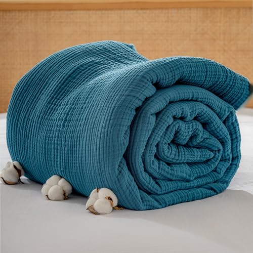 Muslin Blanket - Pure 100% Turkish Cotton Airy Soft Light Versatile Gauze Throw Blanket for Bed, Couch, Sofa (Petrol Blue, Throw Size (50" x 66" inch)) - color: Petrol Blue, size: Throw Size ( 50" x 66" inch )
