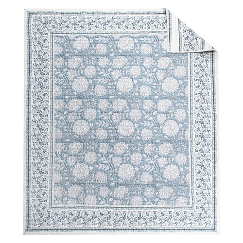 Levtex Home - Adare Blue - Throw - Bordered Floral - Blue, Navy and White - Quilted Throw (50x60in.) - Cotton - color: Blue