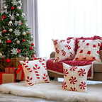 Fourluoo Christmas Trees Pillow Covers 18x18 Inch Double Sided Foil Plush White Red Green Soft Plush Faux Fur Christmas Throw Cushion Case for Sofa Living Room (4 Pcs, Candy Can, 18"×18") - style: Candy Can