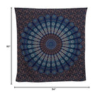 Bless International Handmade Indian hippie Bohemian Psychedelic Peacock Mandala Wall hanging College Dorm Beach Throws Table Cloth Bedding Tapestry (Blue Green, Queen(84x90Inches)(215x230Cms)) - color: Blue Green, size: 90"L x 84"W
