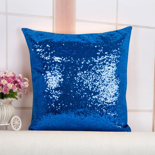 ShinyBeauty Blue Throw Pillows Cover for Couch, Sequin Pillow Case 24"X24" Set of 2, Royal-Blue Cushion Covers Throw Pillow Cases for Sofa,Bed,Home Decorations - color: Royal Blue, size: 24" x 24" (Pack of 2)