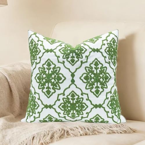 Slow Cow Embroidery Decorative Throw Pillow Cover for Couch Modern Bohemian Flower Accent Pillowcase Cushion Cover 18 X 18 Inches Green - color: Green Bohemian Flower, size: 18" x 18" (Pack of 1)