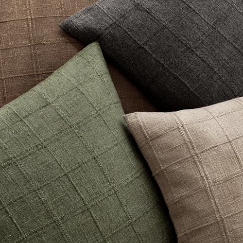 Foindtower Set of 1 Decorative Linen Check Throw Pillow Cover Neutral Farmhouse Vintage Cushion Cover Modern Boho Home Decor for Sofa Chair Couch Bedroom Living Room Outdoor,16×16 Inch,Olive Green - color: Capulet Olive, size: 16" x 16" (Pack of 1)