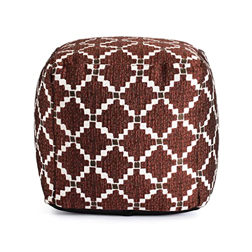 Anji Mountain 100% Handmade & Handcrafted Comfortable Home Décor Outdoor Pouf Ottoman Footrest for Living Room, Bedroom, Nursery, Kidsroom, Patio Furniture - (18" x 18" x 18"- Red-Ivory) - color: Deschutes Red