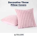 Pallene Faux Fur Plush Throw Pillow Covers 22x22 Set of 2, Luxury Soft Fluffy Striped Decorative Pillow Covers for Sofa, Couch, Living Room, Blush Pink