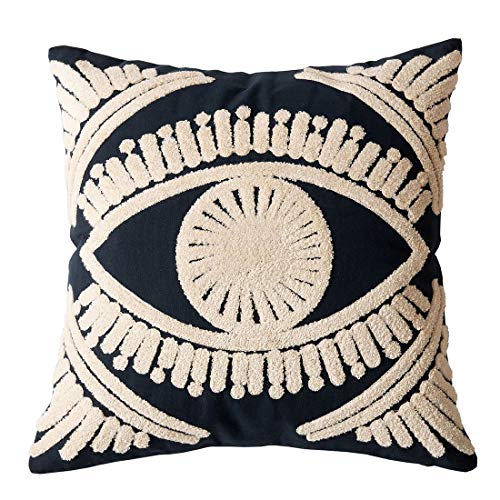 vctops Boho Geometric Tufted Decorative Throw Pillow Cover Farmhouse Cotton Embroidery Accent Square Cushion Case for Couch Sofa Bed (EmbroideryJ, 18"x18") - color: Embroideryj, size: 18" x 18" (Pack of 1)
