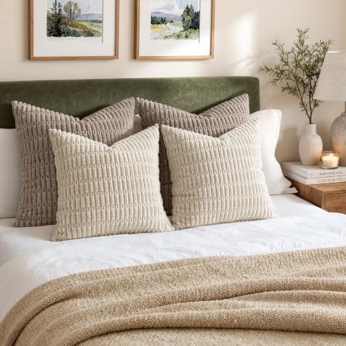 MIULEE Pack of 2 Corduroy Decorative Throw Pillow Covers 12x12 Inch Soft Boho Striped Pillow Covers Modern Farmhouse Home Decor for Sofa Living Room Couch Bed Cream White - color: Cream White, size: 12" x 12" (Pack of 2)